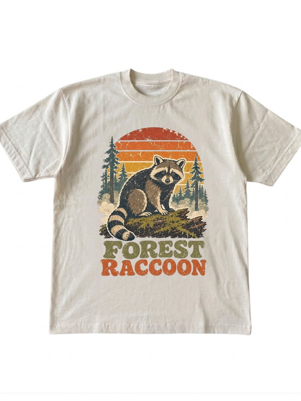 Gildan Forest Raccoon Graphic Tee - Cream